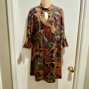 (4) Perceptions NY 60s Boho Fairy Whimsy Paisley Floral Metallic Knit Ruffle S…